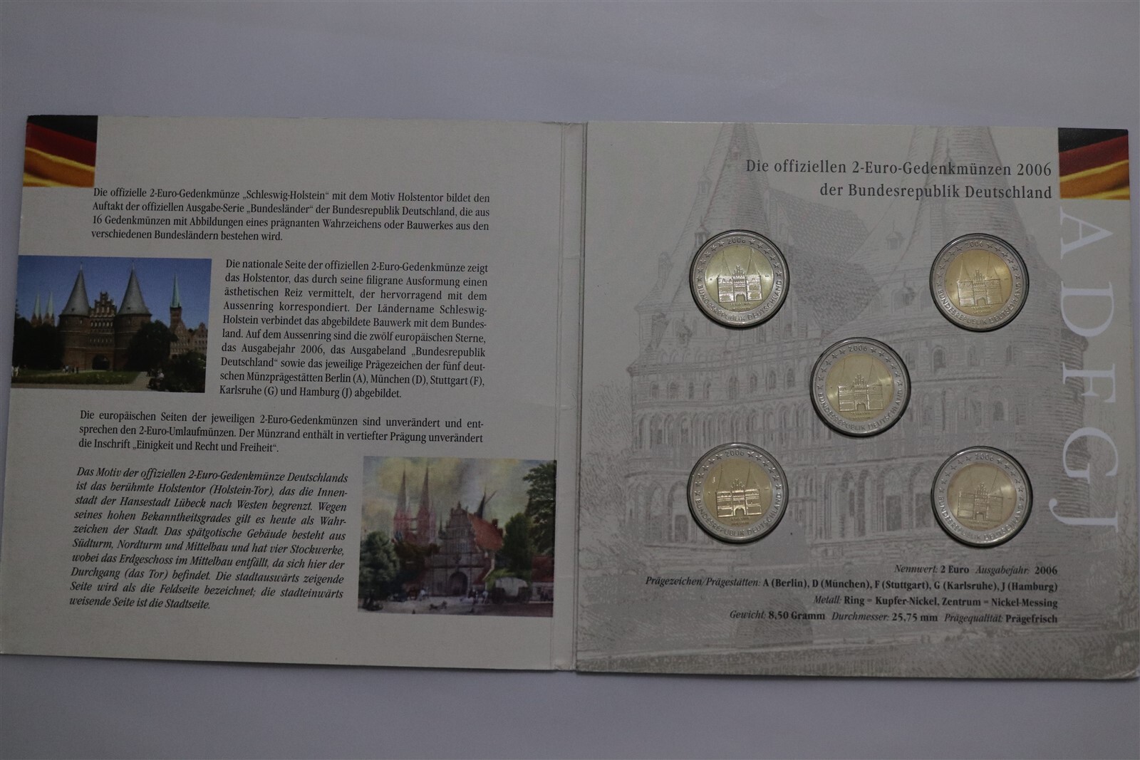 🧭🇩🇪 ALLEMAGNE 5x 2 EURO 2006 SCHLESWIG-HOLSTEIN IN FOLDER B79 #277 CG44