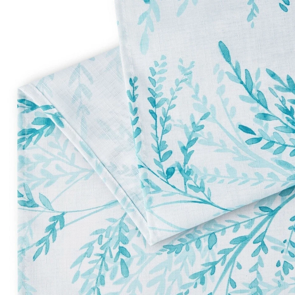 Maiden Hair Fabric Tablecloth White Teal Botanical Leaves 52" x 70" Kitchen Gift - Image 4 of 4