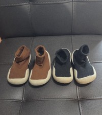 2 Pairs Baby Toddler Slip-On Knit Ankle Booties Solid Brown Black Fabric