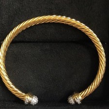 David Yurman 7mm Cable Cuff Diamond & 18k Gold Bracelet