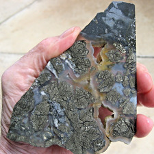 rle MARCASITE AGATE SLAB, NIPOMO, CALIF. NICE! 5" x 3.2" x 0.22". RARE!
