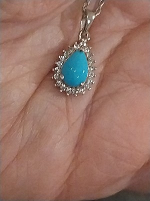 Sleeping Beauty Turquoise, White Zircon HALO Pendant Plat/S.Silver, TCW=1.0