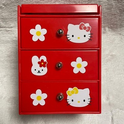 Hello Kitty Mini Dresser Retro Japan Used 12.5cm Storage Mirror