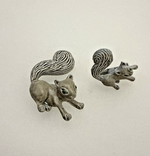 Vintage Gerry s Gray Enamel Green Eye Squirrel Mom Baby Brooch Pin Set A6