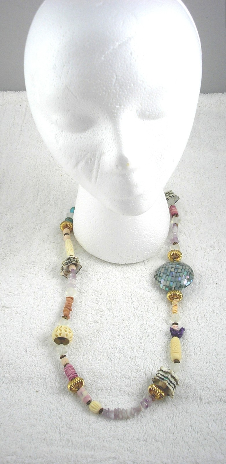 Statement Piece Shell and Bead Necklace, 1980s, G… - image 2