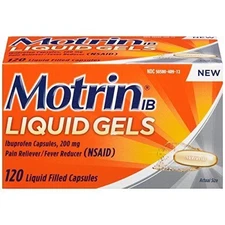 Motrin IB Liquid Gels ,Ibuprofen ,200mg 120 Liquid Filled Capsules, Exp:3/2026