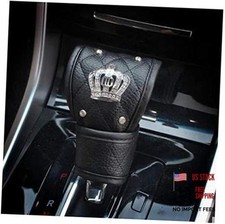 Black Leather Gear Shift Knob Cover with Bling Crystal Rhinestones 3.1 Crown