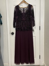 David's Bridal Eggplant Beaded Mock Neck 3/4 Sleeve Maxi Dress Size 18