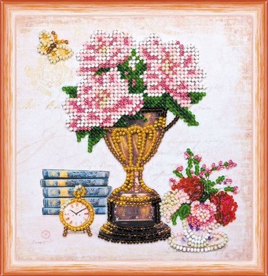Bead Embroidery Kit ''Still lafe with a clock'' Beaded Stitching Beadwork