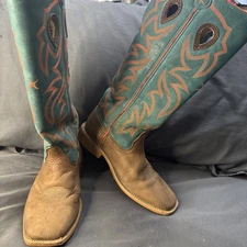 Twisted X Boots 3.5 M Square Toe Western Brown Turquoise Orange Distressed