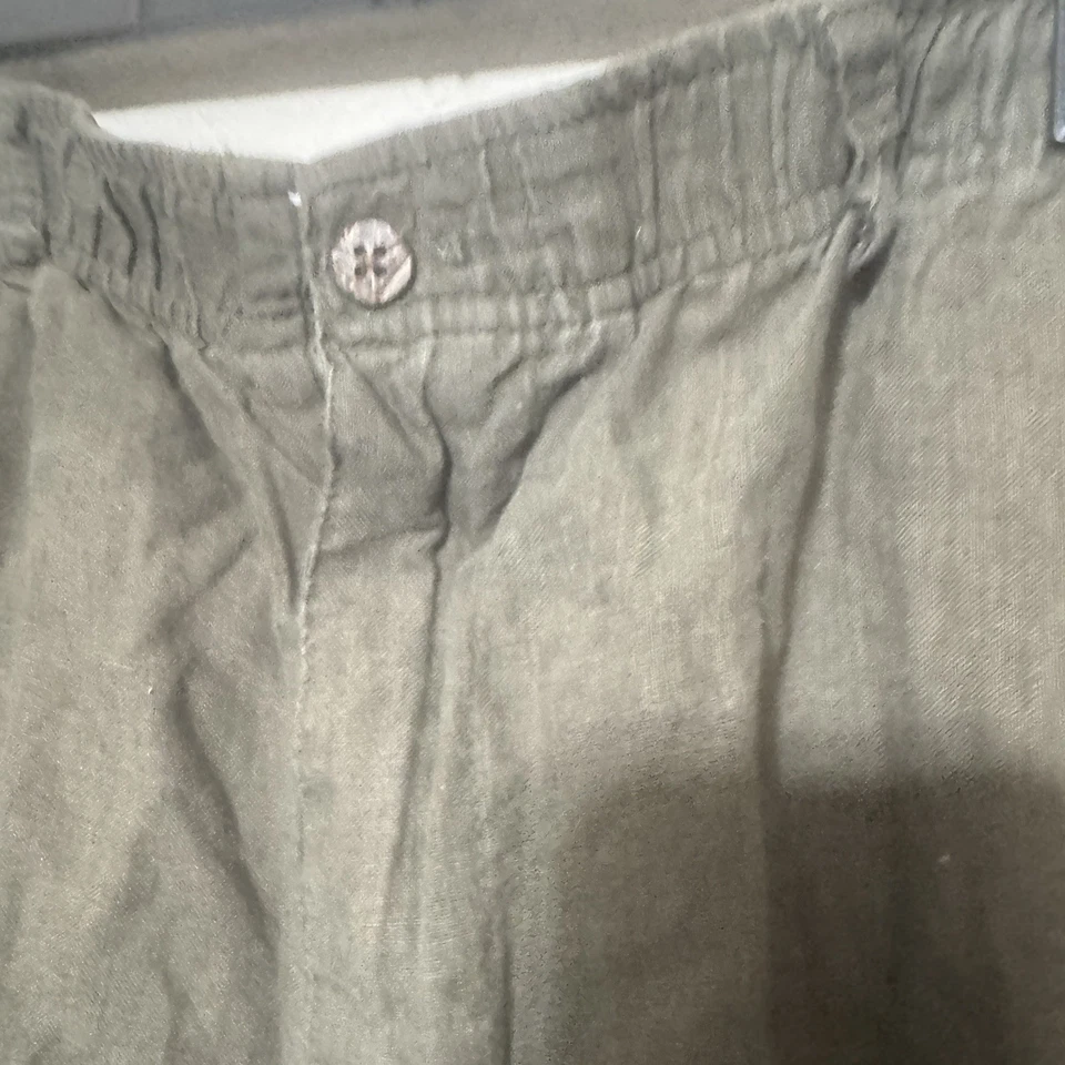 Pantalones Cortos Carga Caribeños 100% Lino Para Hombre Verde Oliva Talla 42X8 Cordón Playa Foto 3 de 4