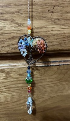 7 Chakra TreeOf Life Heart Suncatcher Crystal Prism Rainbow Maker Window Hanging
