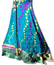 Incredible-art Vintage Silk Sari Magic Wrap Skirt Reversible Double Layer skirt,