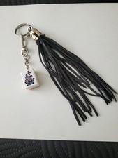 Mahjong Keychain With Black Tassel And Flower Tile Charm Brand New