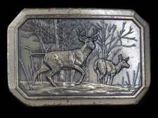 RL15124 VINTAGE 1976 **DEER** COMMEMORATIVE ART BRASSTONE BELT BUCKLE