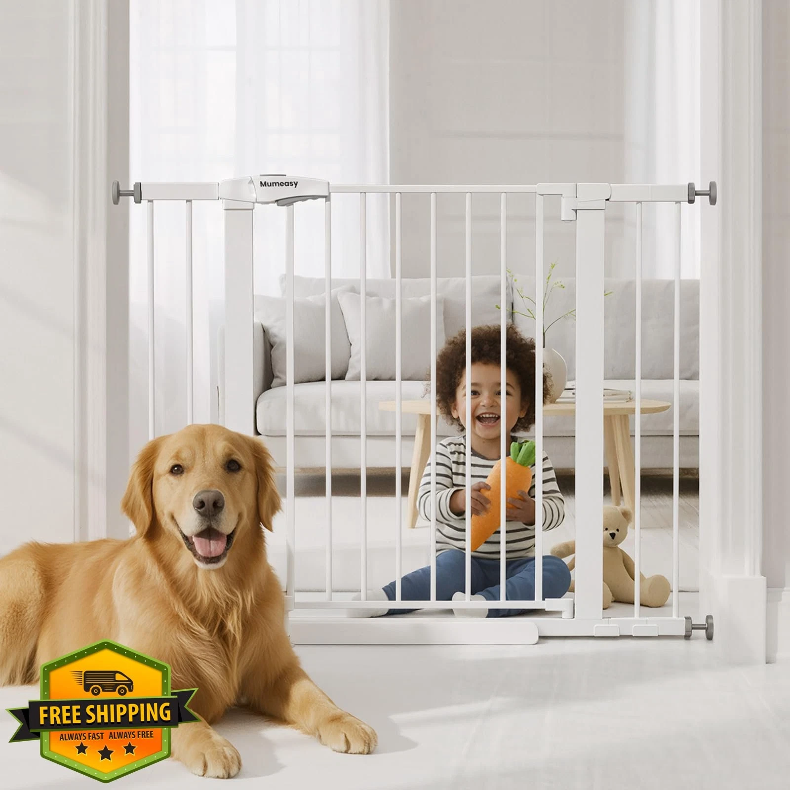Mumeasy Baby Gate White 26-40" Auto Close
