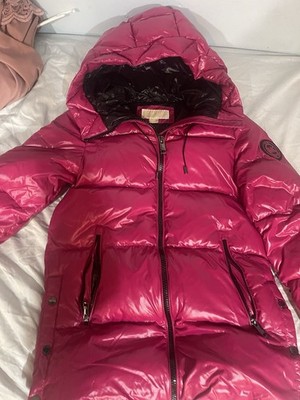 Micheal Kor  Women's Hot Pink Puffer Hooded Down Jacket XS
