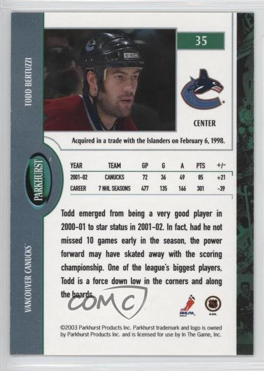 2002-03 ITG Parkhurst Todd Bertuzzi #35 - Image 2 of 2