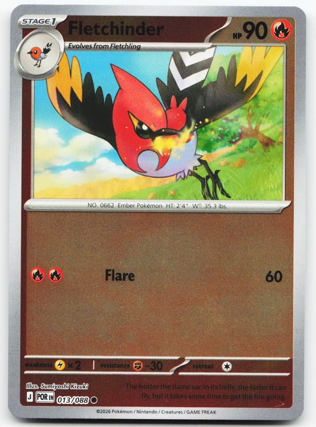 Fletchinder #13/88 (Reverse Holo) (NM) ME03: Perfect Order POR Pokemon