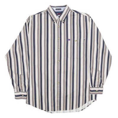 BUGLE BOY Herren Baumwollhemd Weiß Navy Blau Gestreift Knopfleiste M Freizeit
