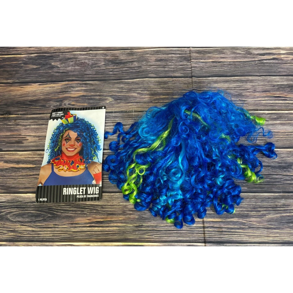 Peluca Payaso Ringlet Disfraz Azul Verde Rizado Adulto Novedad Halloween Juegos con disfraces Foto 2 de 4