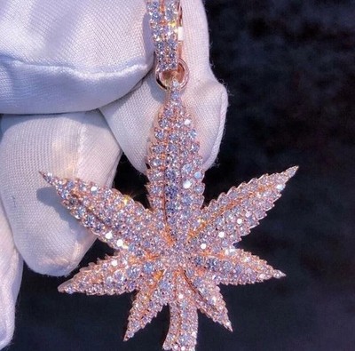 1.25CT Round Lab Created Diamond Leaf Pendant Gift in 14K Rose Gold Plated