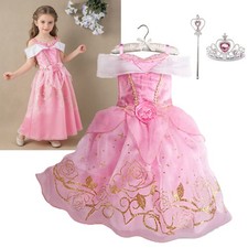 Princess Aurora Costume Girls Kids SleepingBeauty Fancy Dress Floral Lace Outfit