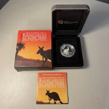 2013 Australian Kangaroo 1oz Silver Proof High Relief Coin Box & COA