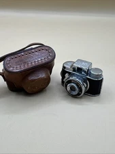 Vintage Sanwa MYCRO 2" Mini Spy Film Camera Japan & Brown Leather Case Untested