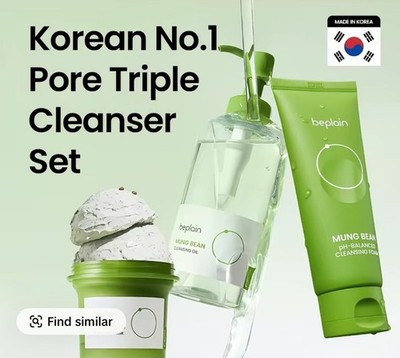 beplain Mung Bean pH Balanced Pore Cleansing Foam Oil Mask Trio Set for Face