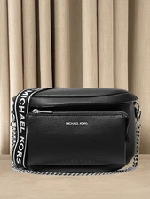 Michael Kors Slater Women Medium PVC Chain Zip Sling Pack Crossbody Bag Black