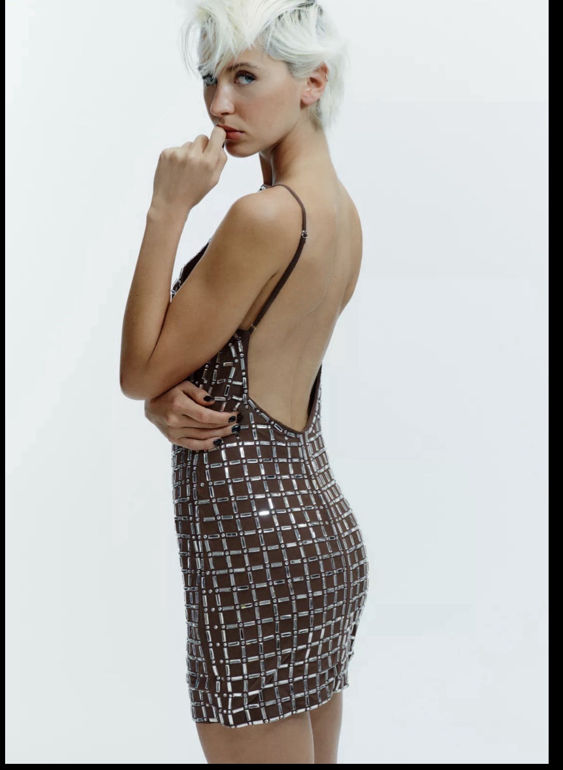 NEW ZARA SPARKLY MESH SHORT DRESS SIZE MEDIUM M BROWN 4772/267/700 thumbnail 2