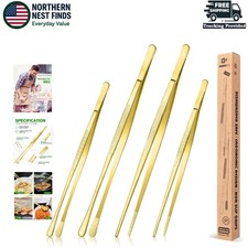 Elegant Gold Stainless Steel Food Tweezers, 12'' 10'' for Chefs BBQ Lovers
