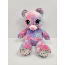 BUILD A BEAR Plush Tie Dye Rainbow Pastel Hearts Big Eyes Teddy Bear 17" tall