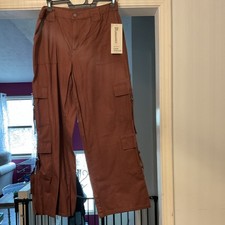 No Boundaries Cargo Wide-Leg Pants Brown Elastic Waist Pockets Women's