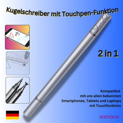 Touchpen Universal Eingabestift   2 in 1 Kugelschreiber, Disc Spitze, 140 mm