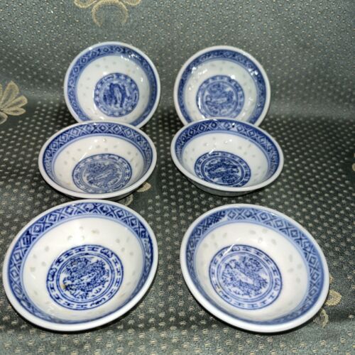 6 VINTAGE TRANSLUZENTE PORZELLAN REISAUGEN/GETREIDEMUSTER CHINESISCHE SOSSENSCHALEN