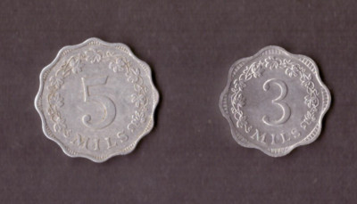 Münzen Malta 1972  5 Mils, 3 Mils ss