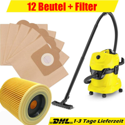 12x Staubsaugerbeutel + 1x Patronenfilter für Kärcher 6.959-130.0 WD3 MV3 DE