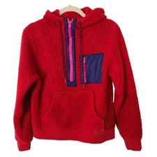 J. Crew Womens XS Red Long Sleeves Sherpa Polartec Half Zip Pullover Sweater