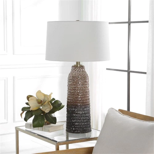 Uttermost Padma Transitional Ceramic Iron and Fabric Mottled Table Lamp in Brown - Picture 7 of 7