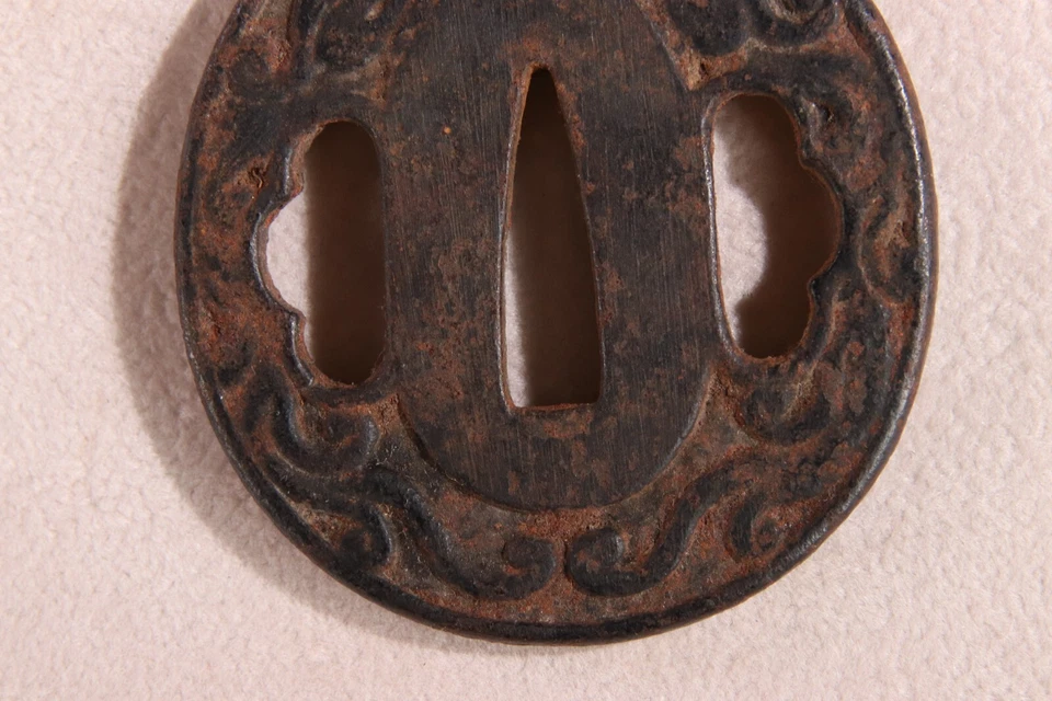 Старинный японский самурай меч охранник железа цуба катана волны узор период Эдо - Изображение 4 из 4