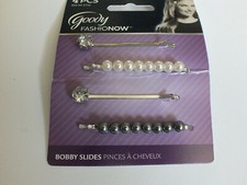 Beautiful Hair Clips Original Card Faux White Gray Pearl Clear Prong Set Rhinest