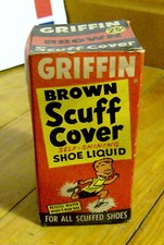 RARE vintage GRIFFIN Scuff Cover SHOE SHINE POLISH box bottle 1950s KID GRAPHICS