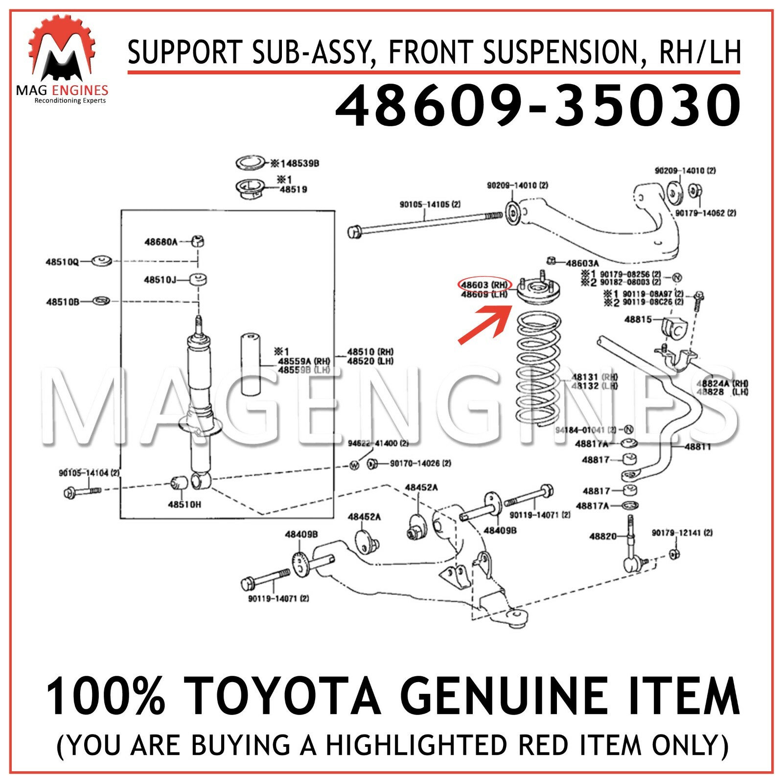 48609-35030 GENUINE OEM SUPPORT SUB-ASSY, FRONT SUSPENSION, RH/LH  