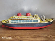 Rare vintage battery powered huge tin plate Ocean Liner of 50's made in Japan.