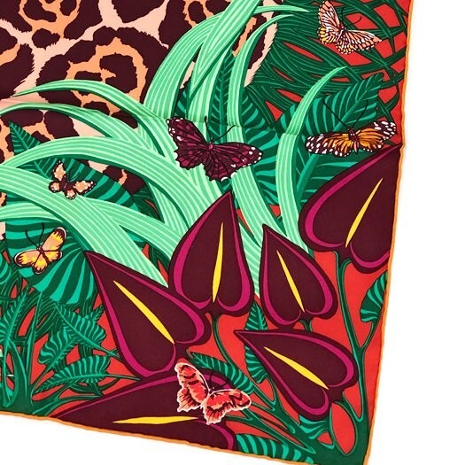 Hermes Scarf Jaguar Quetzal 90 cm Silk orange red Carre