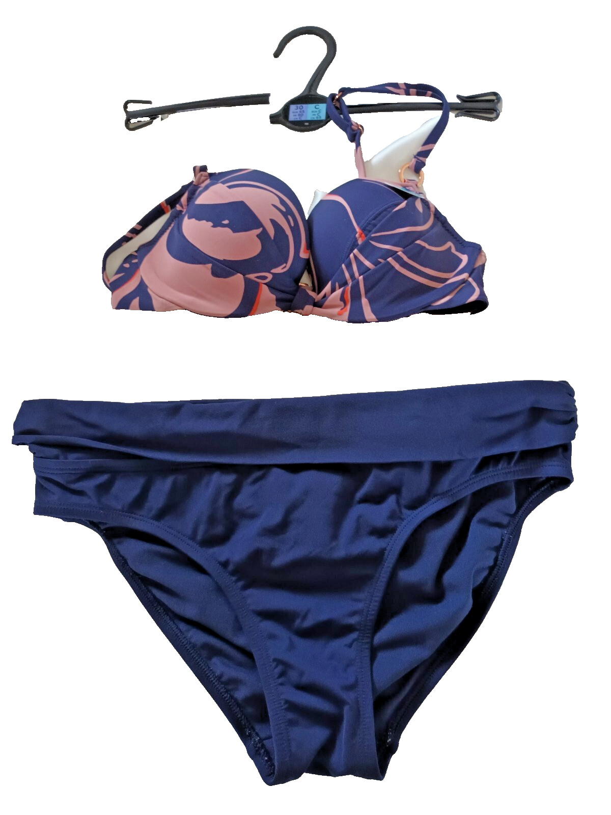 Rosie For Autograph/M&S UK 30C/10 Blue Mix Roll Top U/W Padded Bandeau Bikini