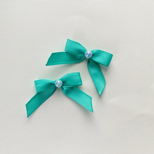 Mint Green Half Pearl Pasted Hand Tied 20 Bow Pack 13mm solid Grosgrain Ribbon - Picture 3 of 8