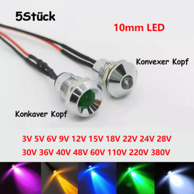 10mm vorverdrahtete LED Metallanzeige 3V-380V konkav/konvex Kopf Signalleuchte